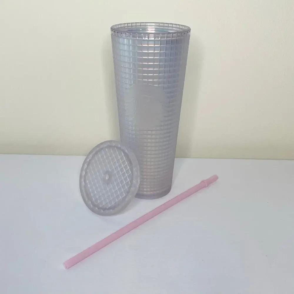 Starbucks Soft Touch White Frosted Grid Iridescent Tumbler 24oz Venti